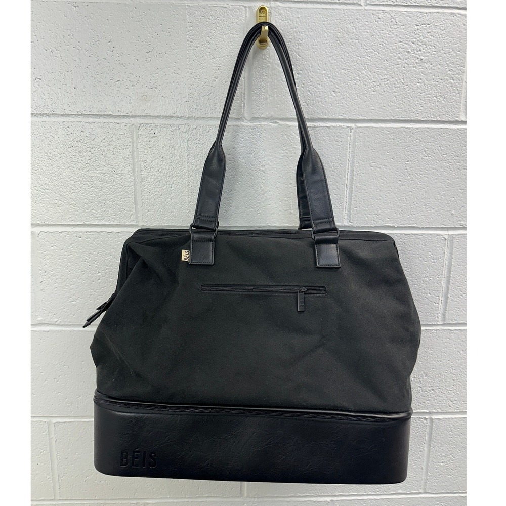 BEIS Weekender Bag Black Canvas Bottom Compartment / EXCELLENT